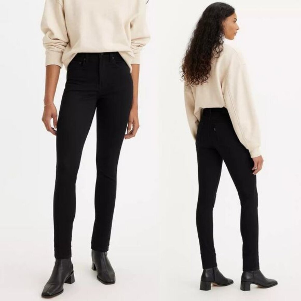 NWT LEVI'S Premium 721 High Rise Skinny Jean Size 25 x 32 Black Leather Patch